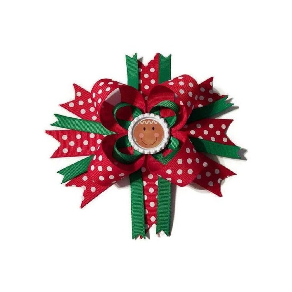 Christmas Gingerbread Red & Green 6" Stacked Boutique Hair Bow